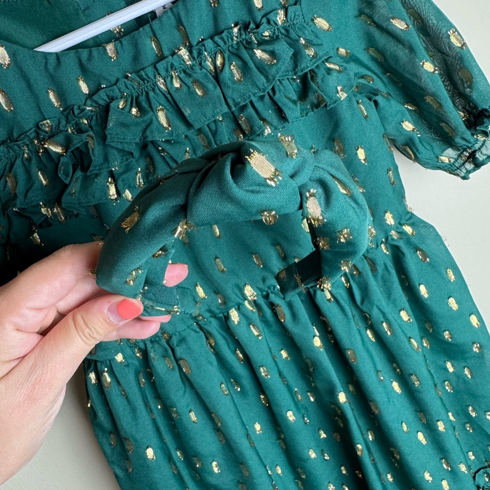 Janie and Jack Green Dress & Headband with Gold Details - Picture 3 of 5